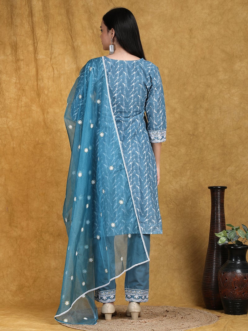 Shifory Embroidered Green Kurta Pant & Dupatta Set for Women - Image 4